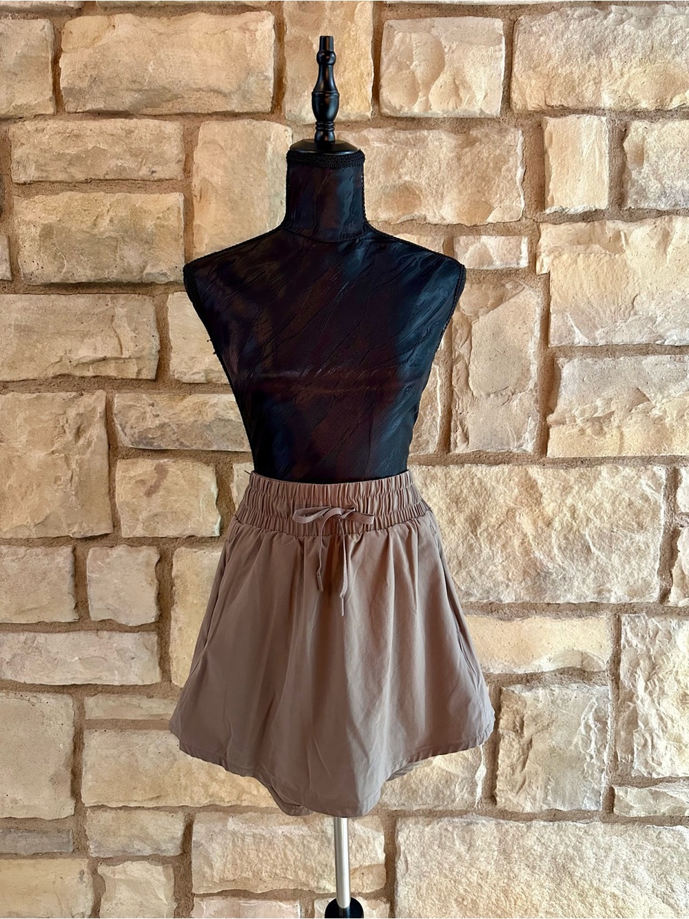 Casual Drawstring Mini Skirt in Taupe